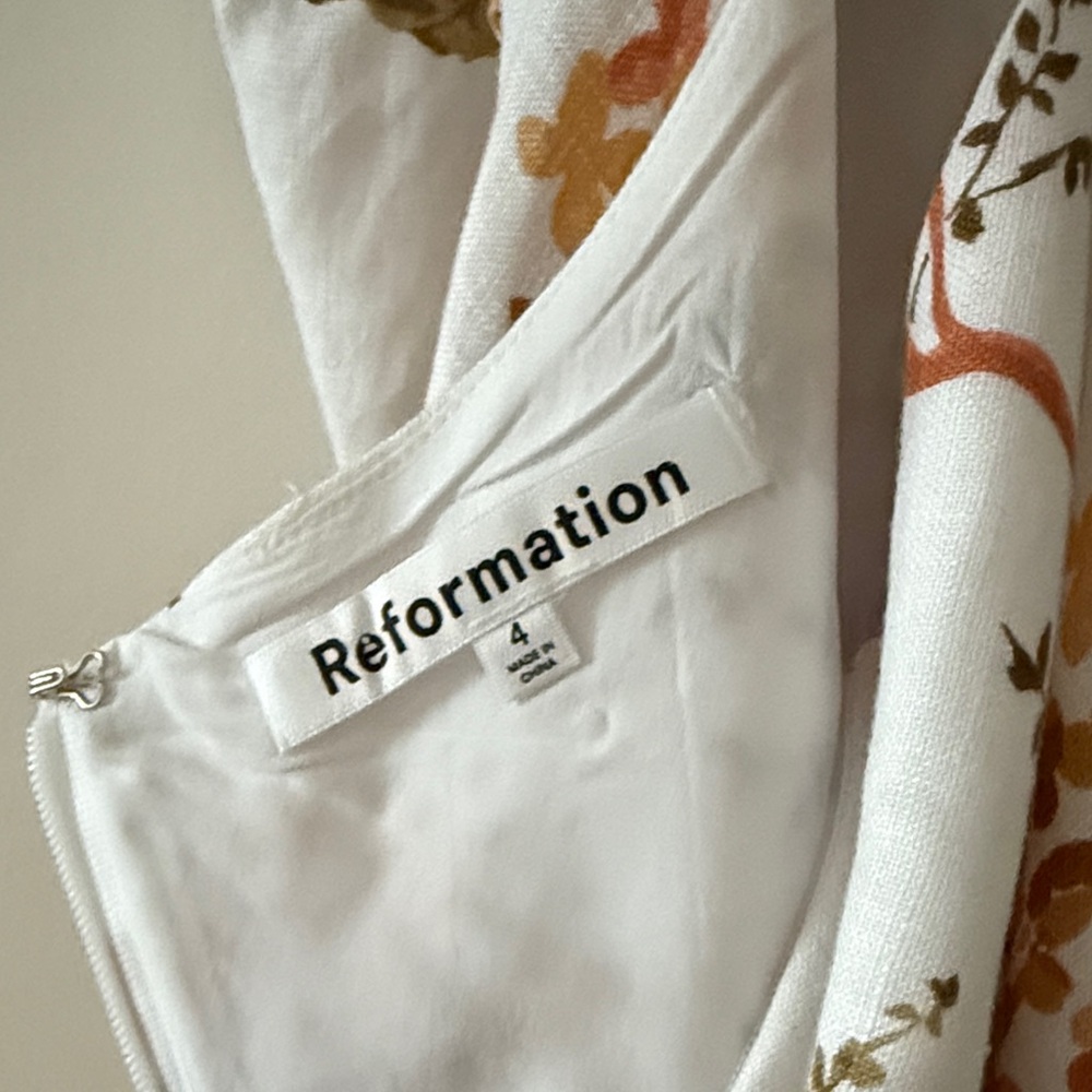 Reformation White Maxi Dress with Olive and Rust Floral Print - Picture 5 of 5
